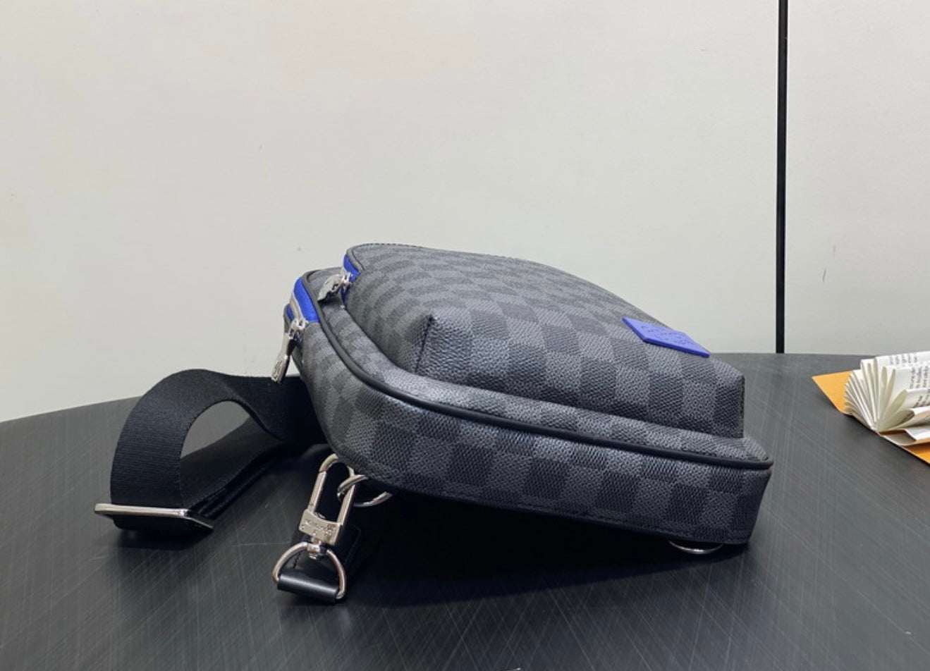 Authentic LOUIS VUITTON Damier Graphite Canvas Avenue Sling Bag (Blue)