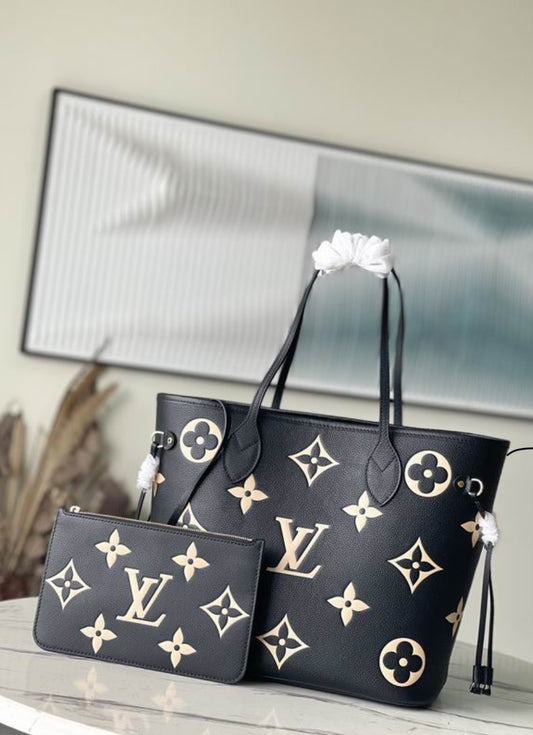 Authentic Louis Vuitton NEVERFUL MM TOTE (Black and White)