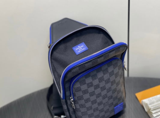 Authentic LOUIS VUITTON Damier Graphite Canvas Avenue Sling Bag (Blue)