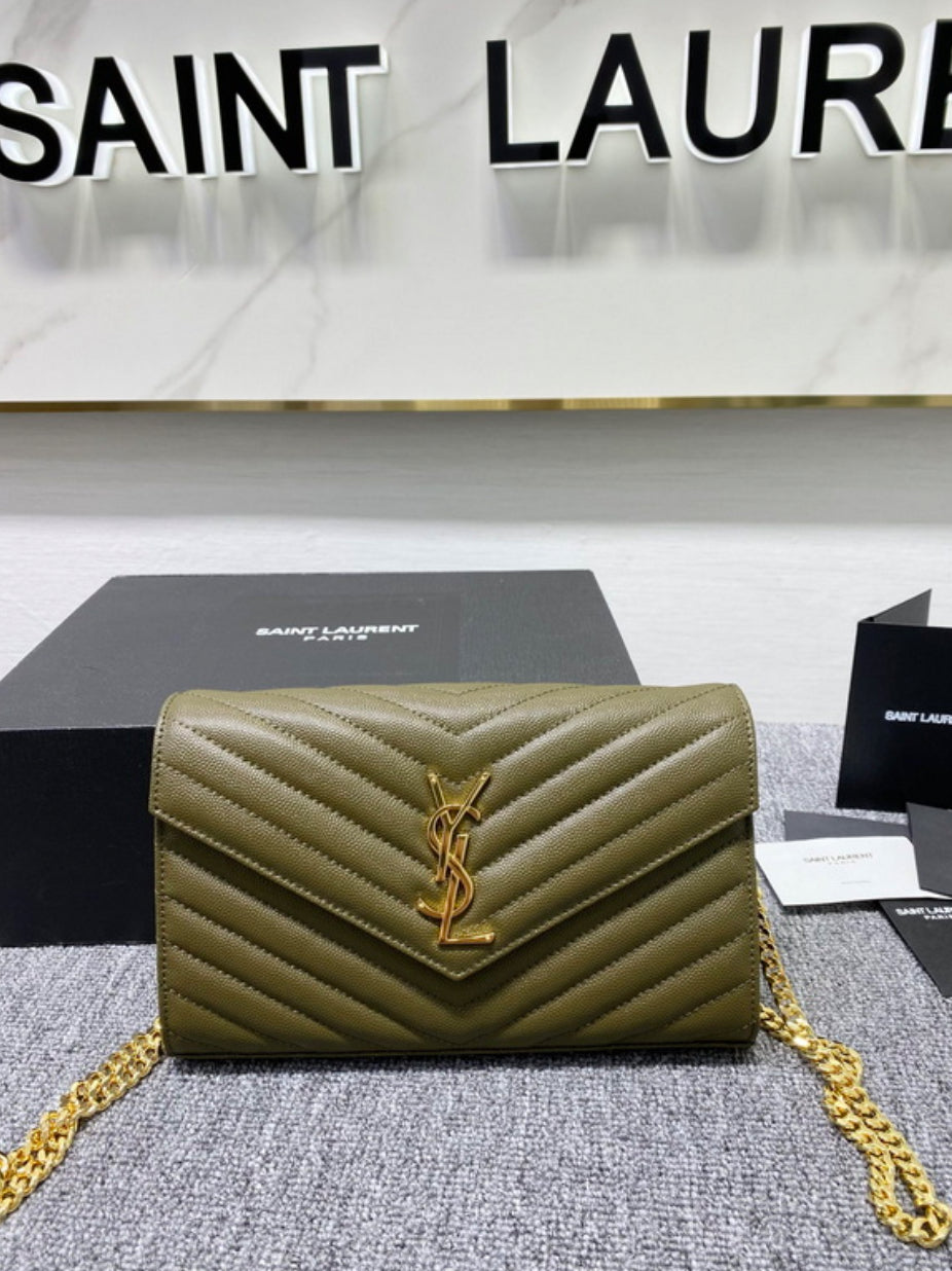 Authentic Yves Saint Laurent CASSANDRE CHAIN WALLET IN LAMBSKIN