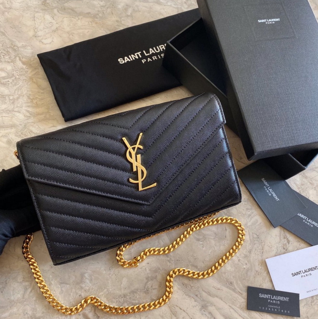 Authentic Yves Saint Laurent CASSANDRE CHAIN WALLET IN LAMBSKIN