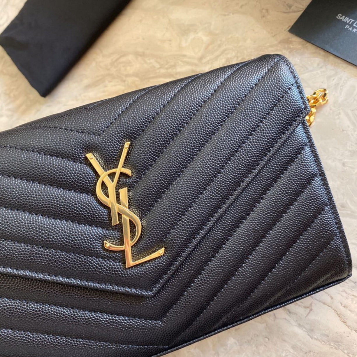 Authentic Yves Saint Laurent CASSANDRE CHAIN WALLET IN LAMBSKIN