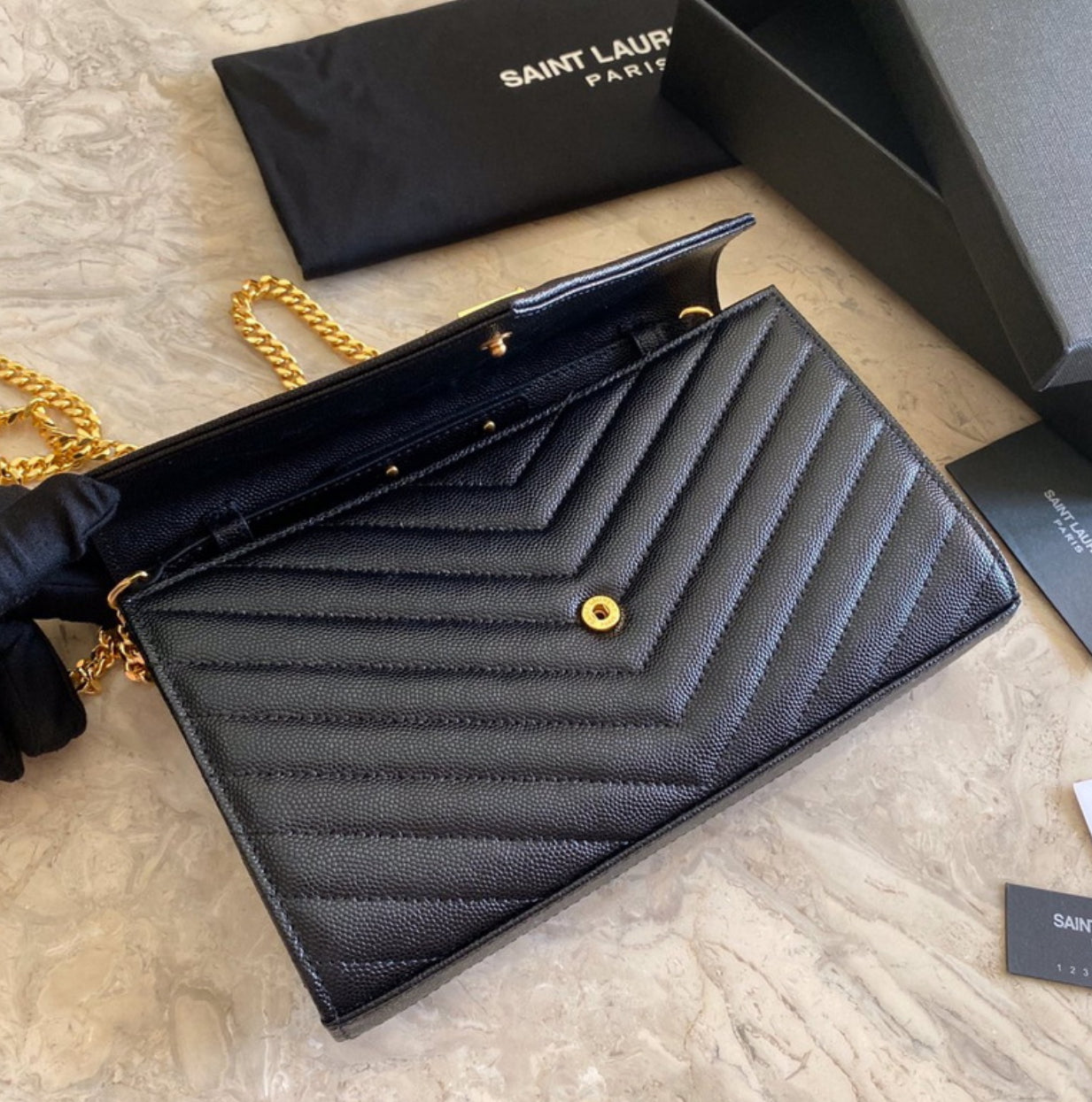Authentic Yves Saint Laurent CASSANDRE CHAIN WALLET IN LAMBSKIN